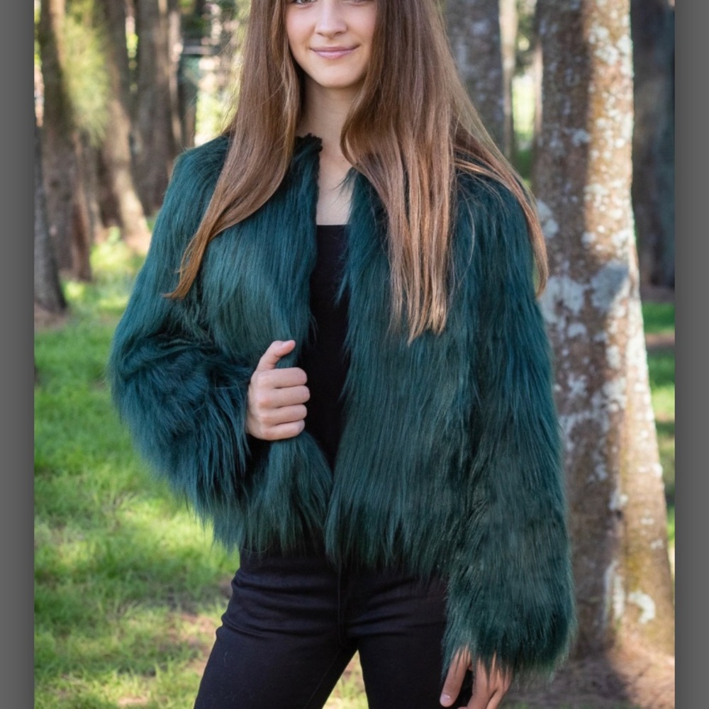 FLAIRE kids faux fur jacket (Forrest green)
